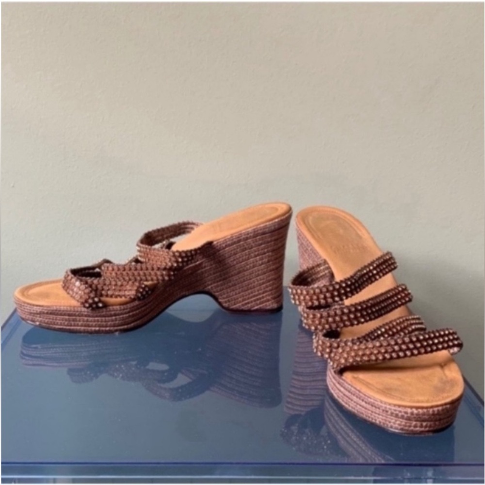 Charles Jourdan Vintage Brown Rhinestone Wedges - Picture 2 of 12